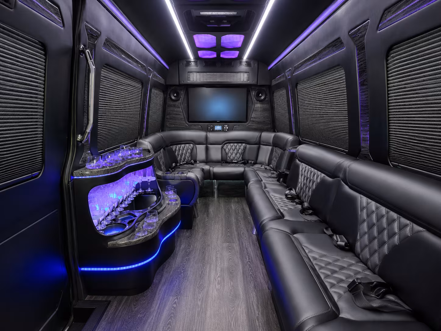 inglewood 15 passenger party bus inside